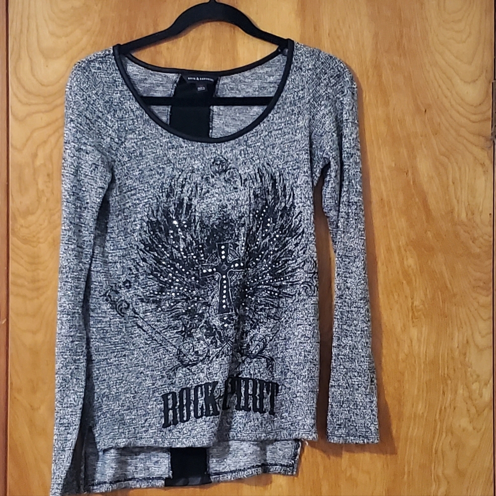 Rock & Republic Black and Gray Long Sleeve Top XS